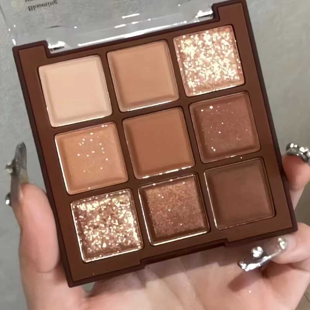 Chocolate 9-Color Eyeshadow Palette Matte Glitter Shades Natural Brown Gold TonesWaterproof Long-Lasting Easy Eye Makeup M251213-image-1088283255
