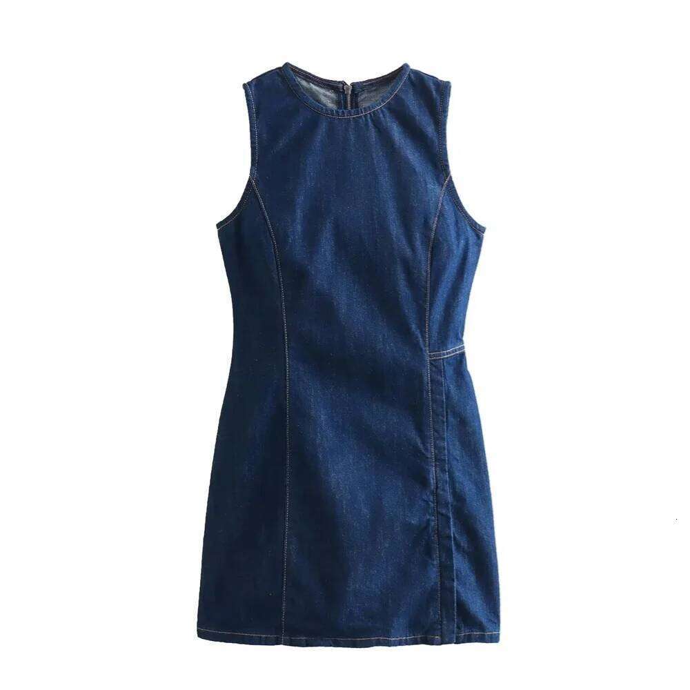 Designer Clothes Spring New Product Women S Fashion Slim Fit Round Neck Sleeveless Waist Short Denim Dress Hot Selling