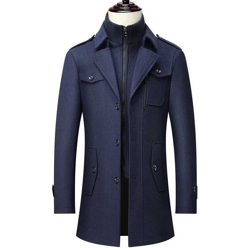 Winter Business Mens Wool Blend Jacket Casual Topcoat Wool Blends Coats Double Collar Gray Overcoat men plus sizeT251213