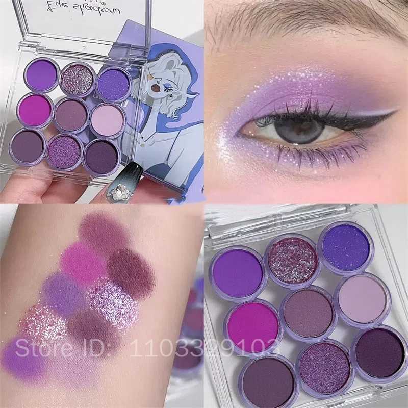 9Colors Glitter Eyeshadow Palette Smoke Purple Lace Shimmer lescent Matte Acrylic Eye Shadows Palette Waterproof Eye Make Up M251213-image-1088282124