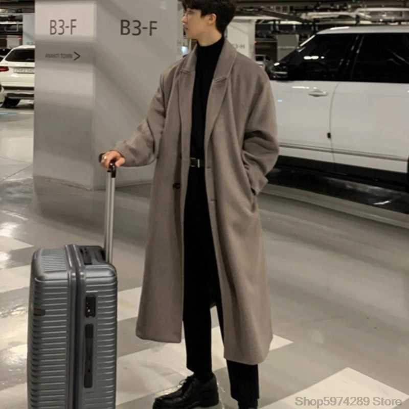 2024 Winter Men Trench Thick Woolen Dust Coats Streetwear Male Loose Solid Color Warm Trenchcoat High Quality Mens WindbreakT251213