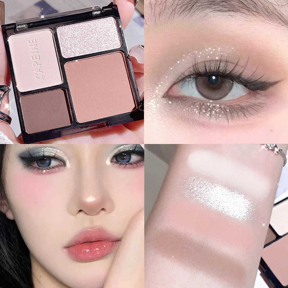 Four-color eyeshadow disc fine glitter lescent matte blue milk tea color mini eyeshadow makeup M251213-image-1088283817