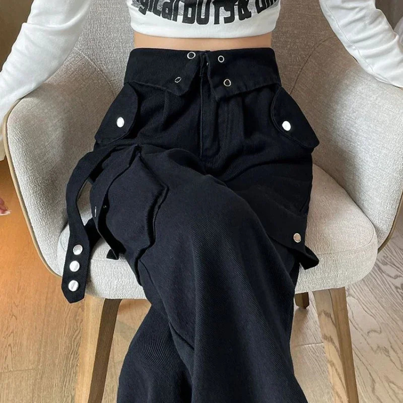 Denim Pants Woman Cargo Trousers Straight Leg with Pockets Jeans for Women Wide on Sale Stylish Loosefit Size X Larg Gyaru Baggy 251212