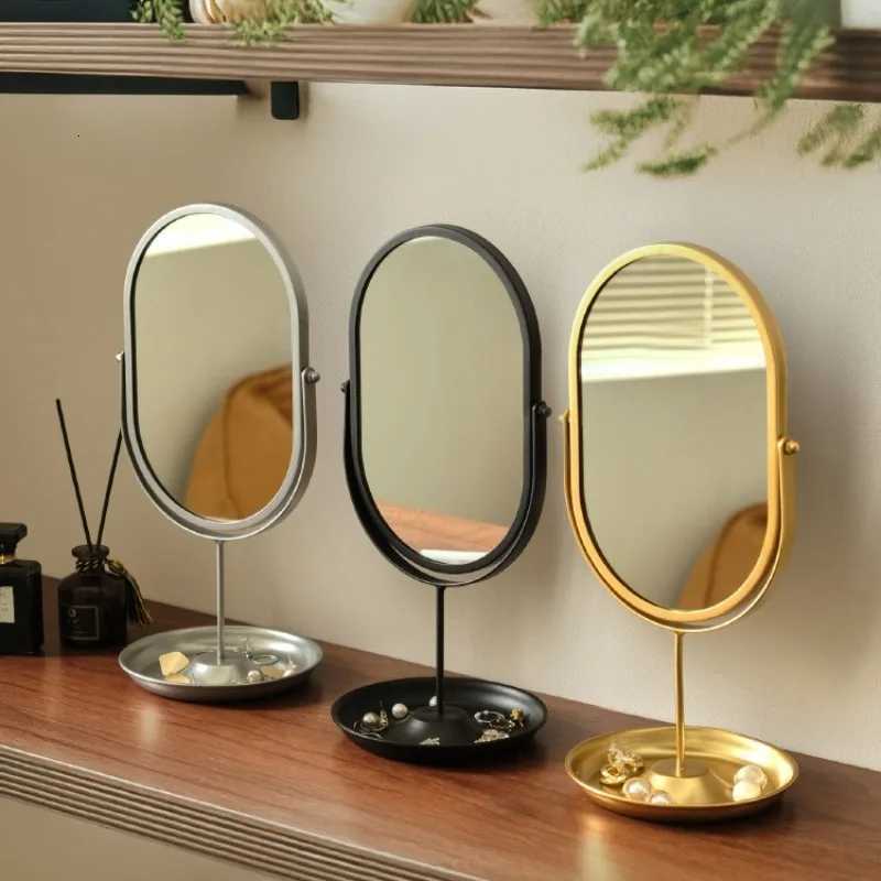 Elegant Dressing Table Mirror Oval Desktop Makeup Mirror for Bedroom Home Use Portable Rotatable Vanity Mirror with Metal FrameT251213-image-1088286266