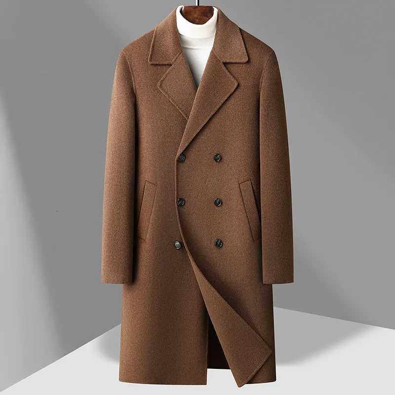 Men Classic Elegant Sheep Wool Coat Timeless Style Cashmere Overcoat Double Breasted Back Slit Lightweight Warm Outfits TimelessT251213