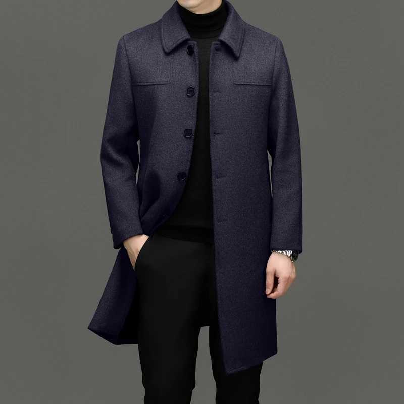 Old Money Style Men Cashmere Overcoat Black Navy Gray Wool Blend Coat Gentlemen Timeless Grament Winter Autumn MenswearT251213