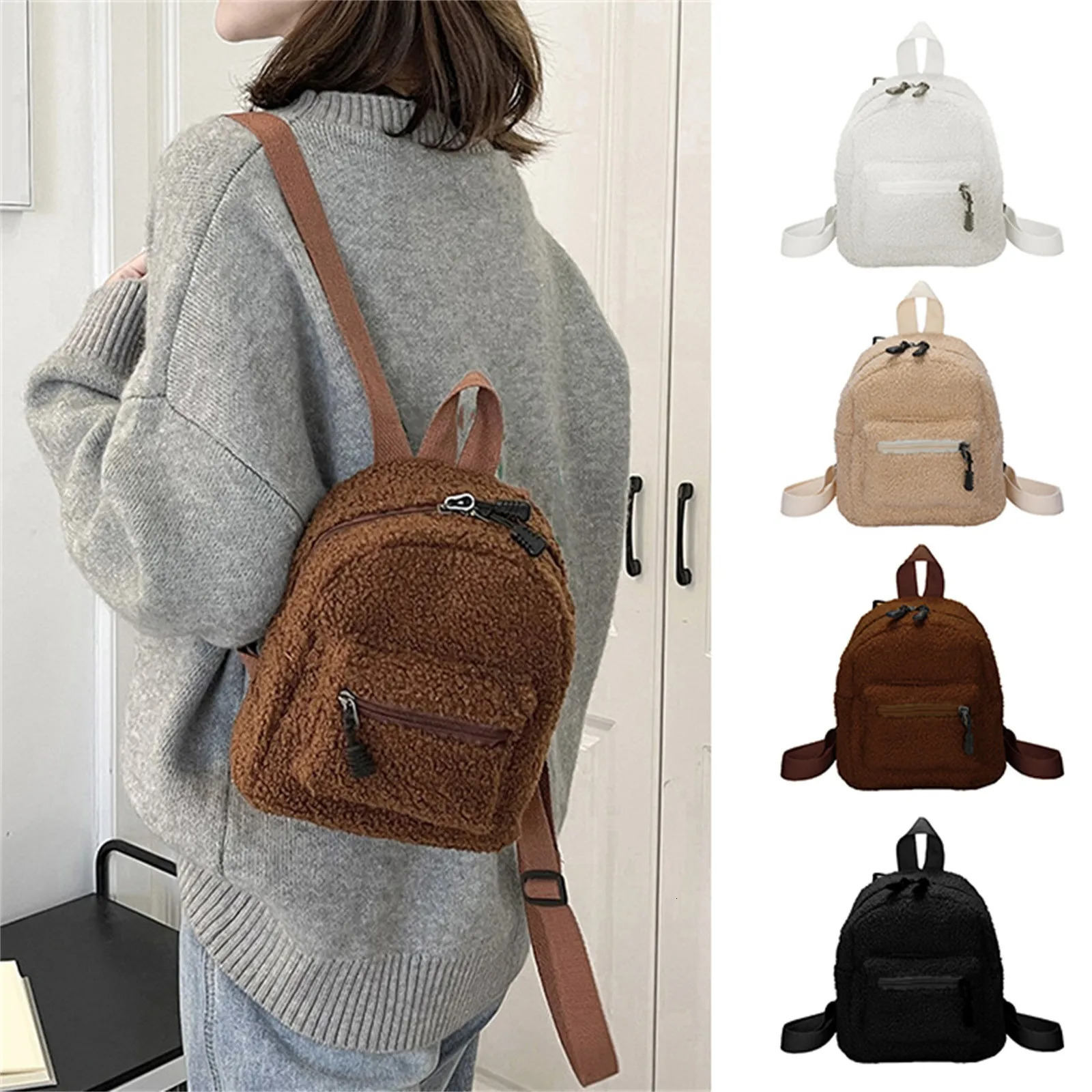 Fashion Womens Backpacks Small Plush Female Backpack Mini Shoulder Bag Winter Soft Fluffy Fur Girls School Bag Mochila 251209