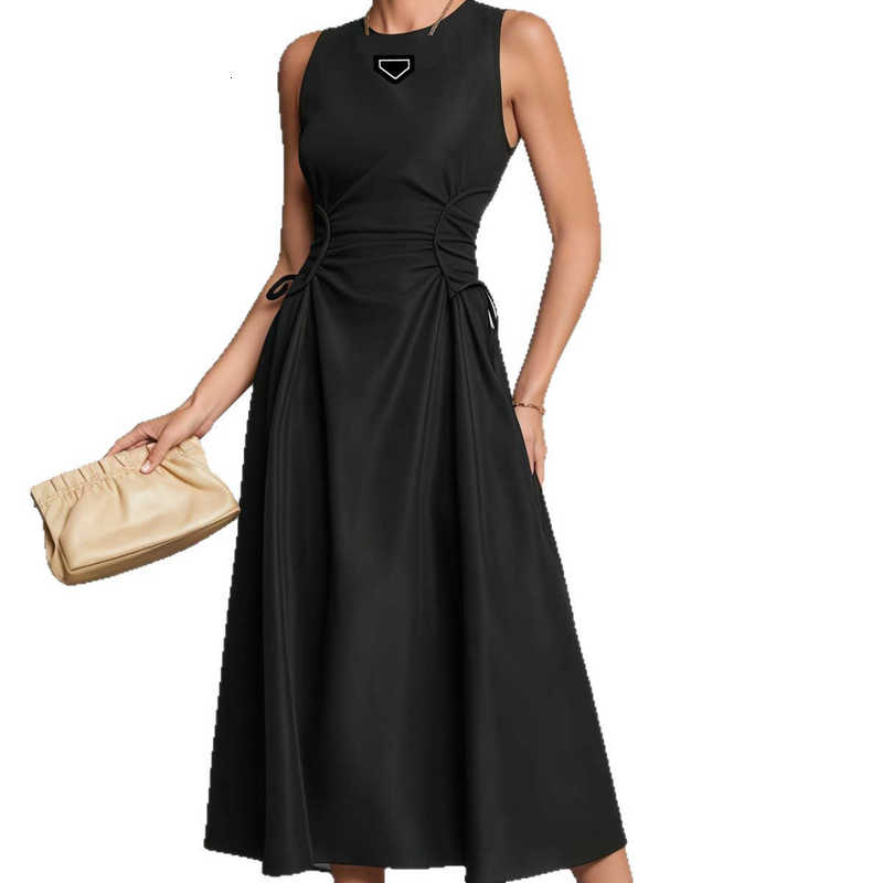 Basic & Casual Dresses Designer Brand Women's French Style Elegant Strap Dress Spring Autumn Niche Ruched Waist Slimming A-line Long Dress 1DQF