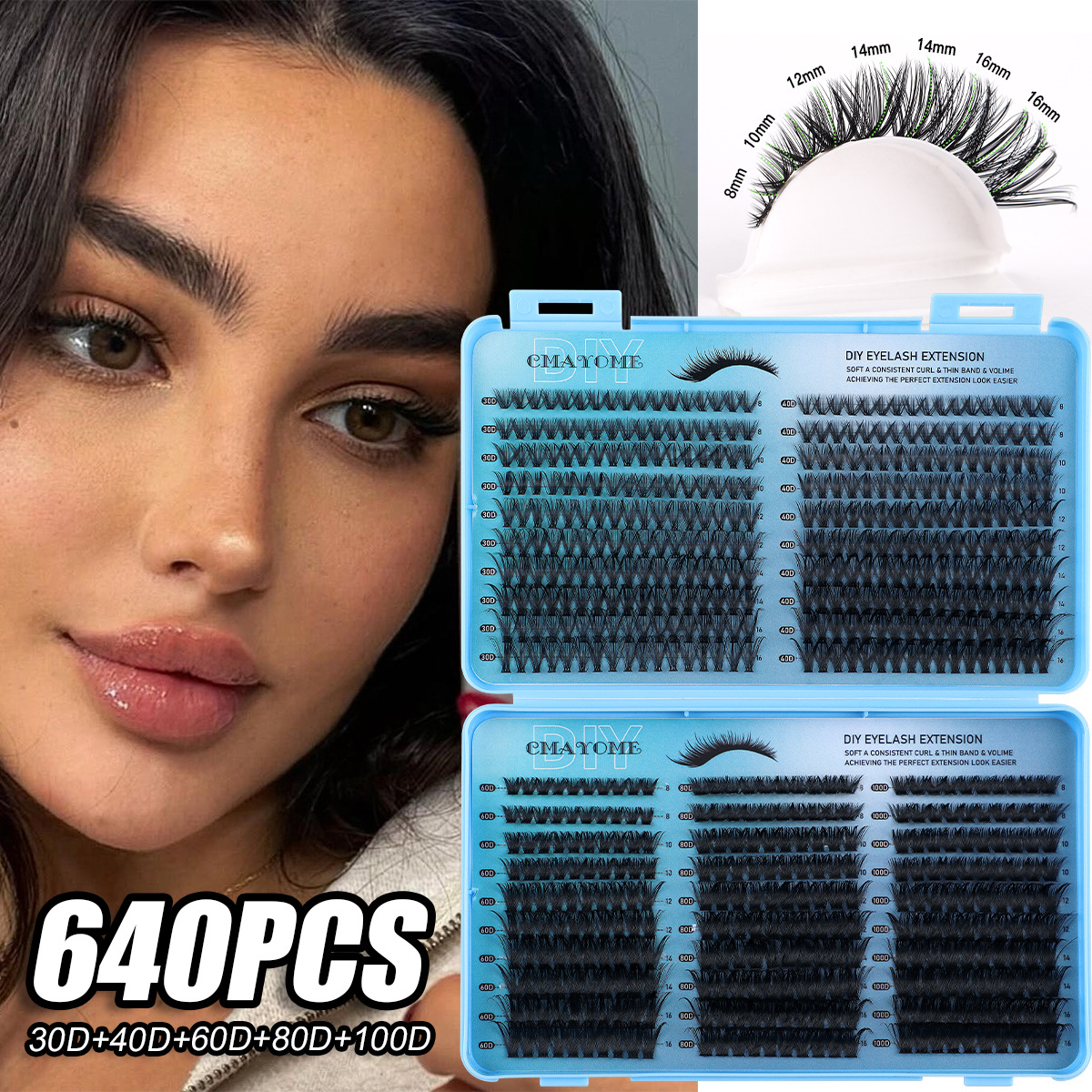 640 Clusters DIY Lashes Kit Thick Natural Look DIY Segmented Eyelash Extensions Soft Lightweight Handmade Reusable D Curled Individual Eyelashes-image-401561491