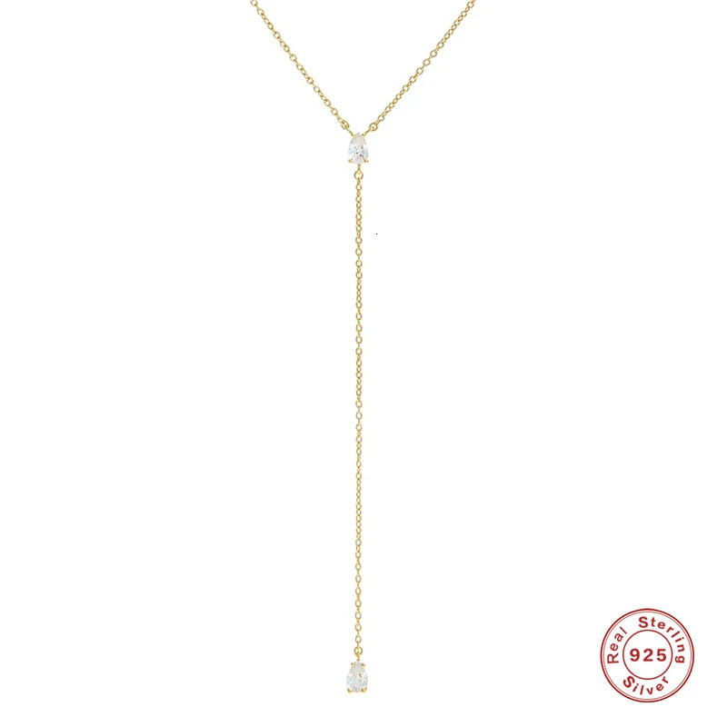 Aide 925 Sterling Silver Elegant Y Shape Necklace For Women Temperament Long Chain Tassel Water Drop CZ Zircon Pendant Necklace 251209