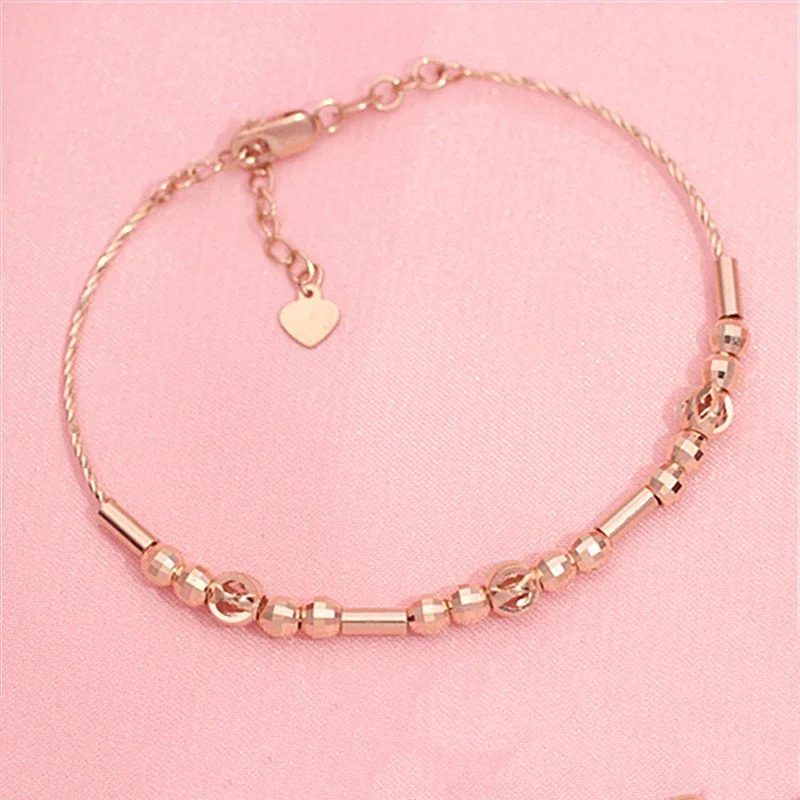 Fashion Plated 14K Rose Gold Geometric Charm Bracelets for Women Classic Party Jewelry for Girlfriend Gift 251210