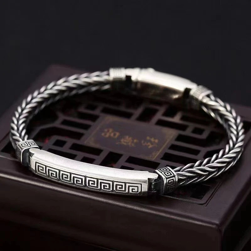 Silver Color Hemp Rope Keel Men 4mm Bracelet Fashion AllMatch Casual Retro Handmade Chinese Style Jewelry 251203