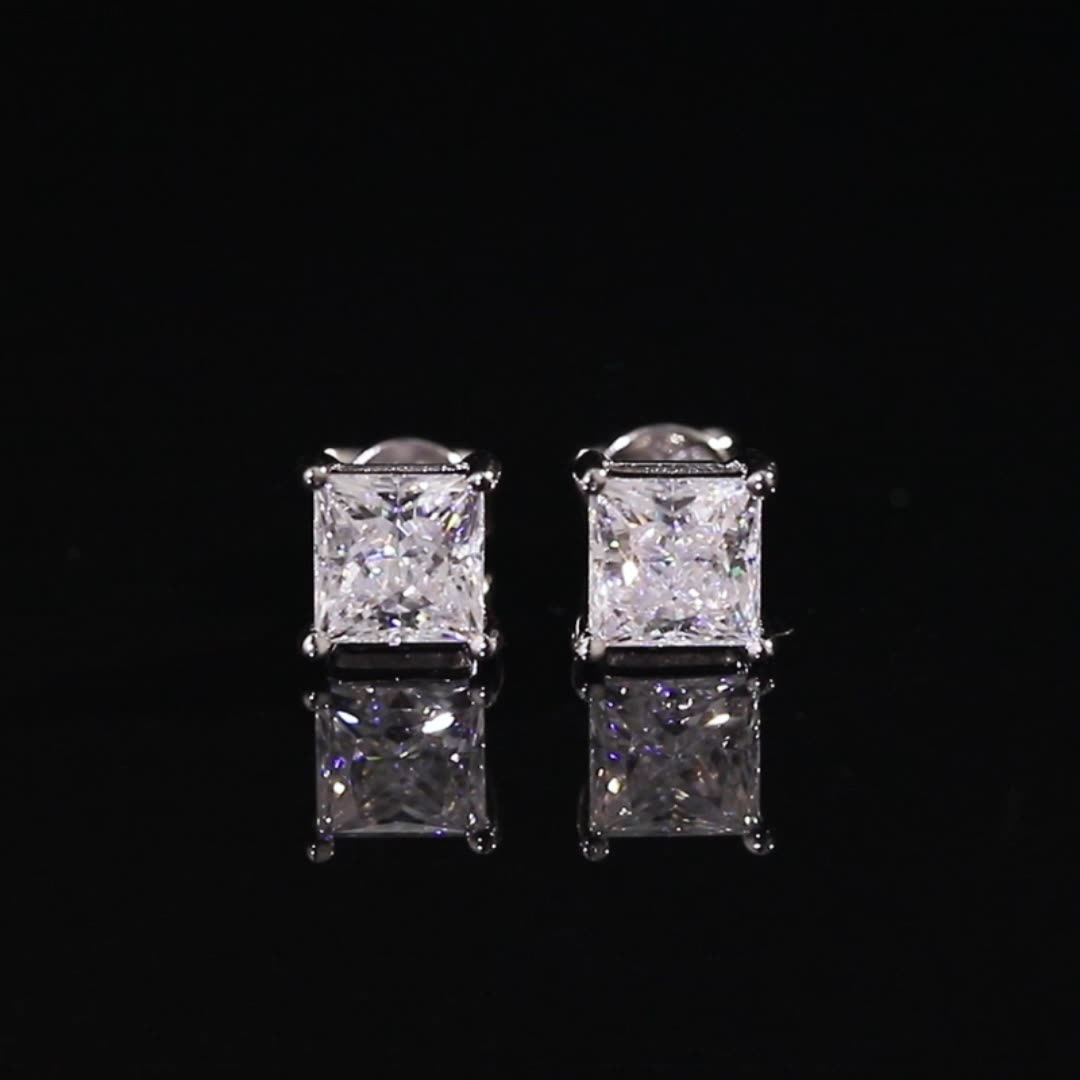 Princess Men Women VVS1 Quality Lab Created Moissanite Earrings in 925 Sterling Silver Vermeil High Quality Jewelry