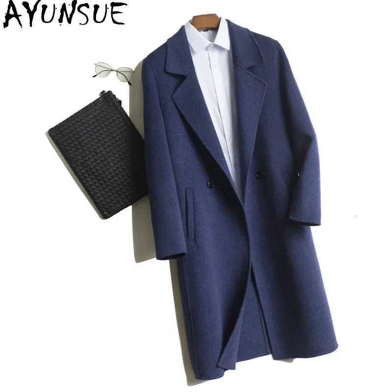 AYUNSUE Elegant Winter Man Coat Double Face Woolen Jacket 100 Pure Wool Coat Long Trench Coat for Men Clothing Abrigos HombreT251213