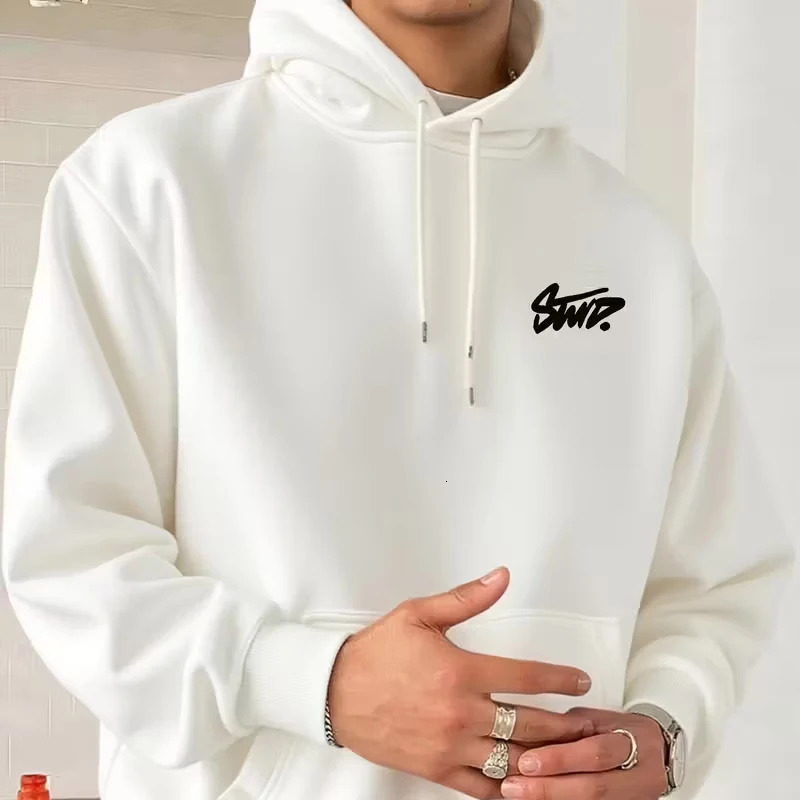 Mens thick hooded sweatshirt with graffiti on the back street style pullover loose fit and pockets 251201