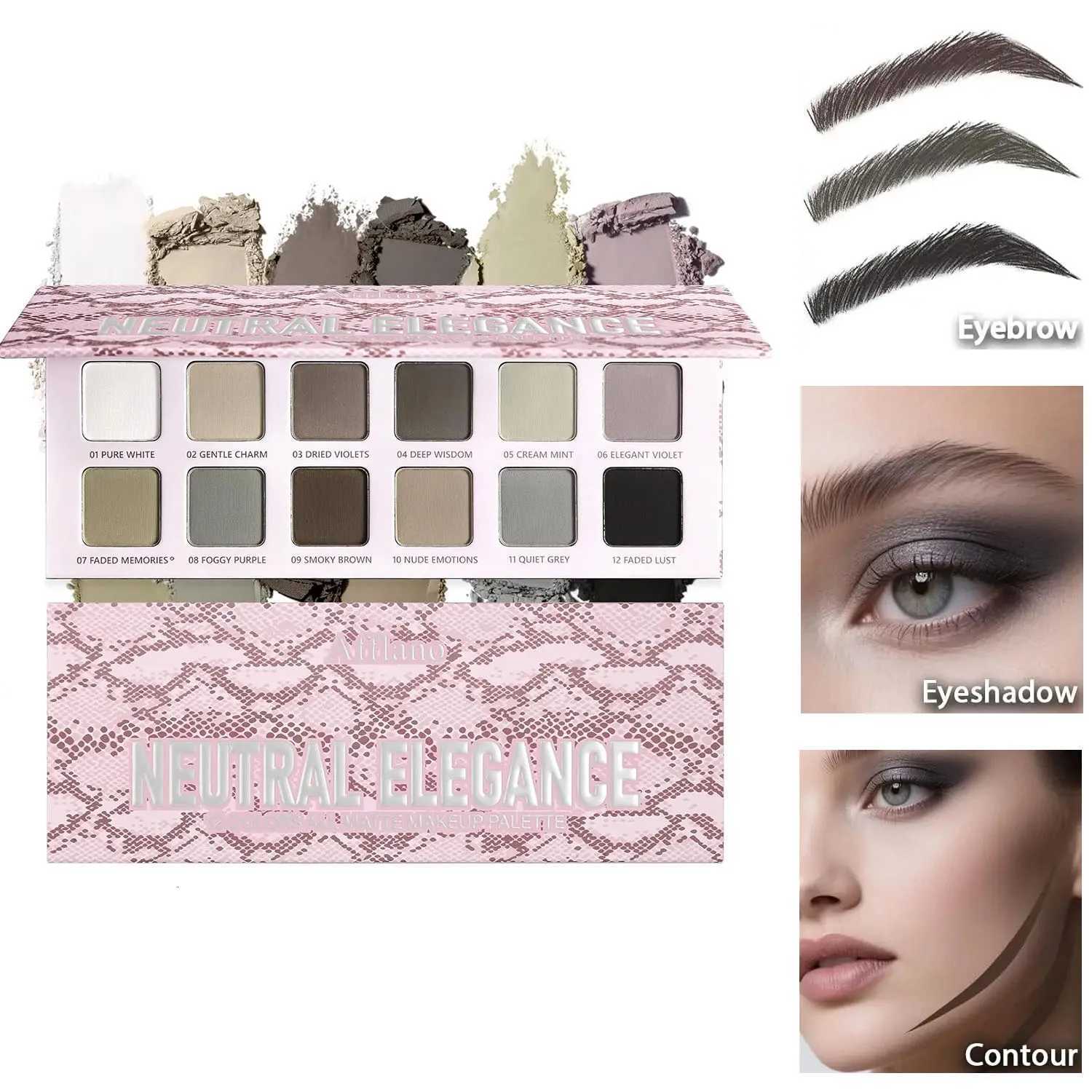 Afflano 12 Colors Eyeshadow Palette Powder Matte Shimmer Nude Beige Brown Natural Colors Highly Pigmented Blendable Eye Makeup M251213-image-1088280630