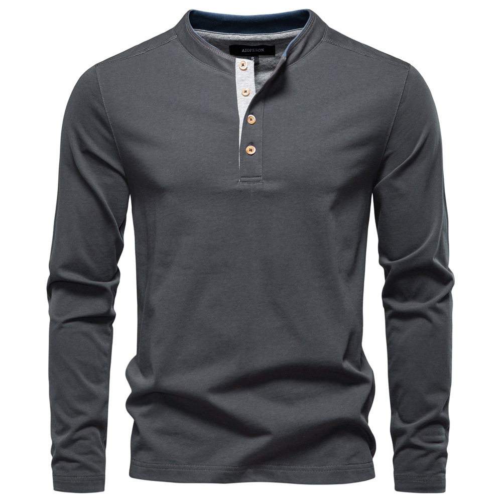 Designer Men's Henley Collar Long Sleeve T-Shirt Business Casual Cotton Contrast Color Autumn Winter European size: S-2XL