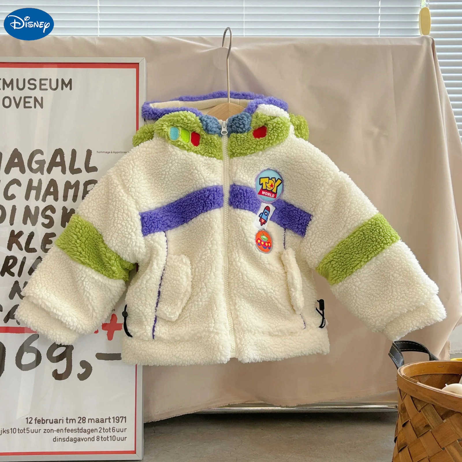 Disney Buzz Lightyear Winter ChildrenS Plush Thickened Premium Texture Splicing Color Contrasting Hooded Cartoon Cotton Jacket H251213-image-1088254526