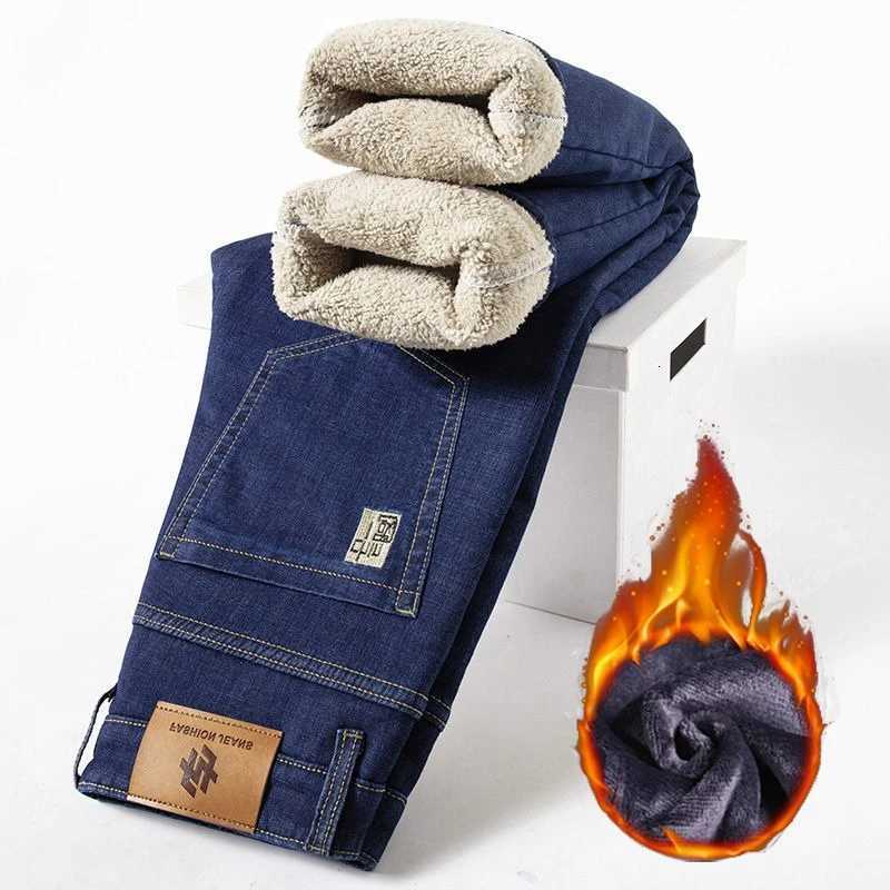 Men Autumn Winter Warm Fleece Lined Thickened Jeans Male Fashion Slim Fit Denim Pants Smart Casual Loose Straight Trousers Z251213