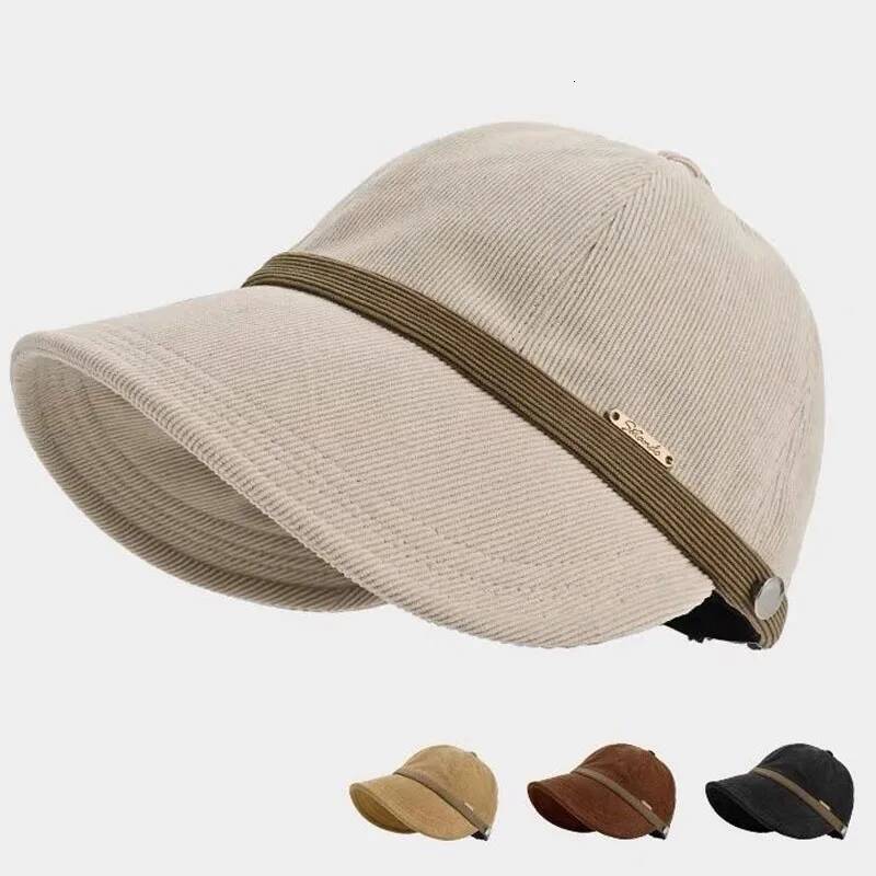 New Vintage Corduroy Women Fisherman Hats Autumn Winter Adjustable Foldable Brown Duckbill Caps Fashion Thick Sunshade Visors ddmythur