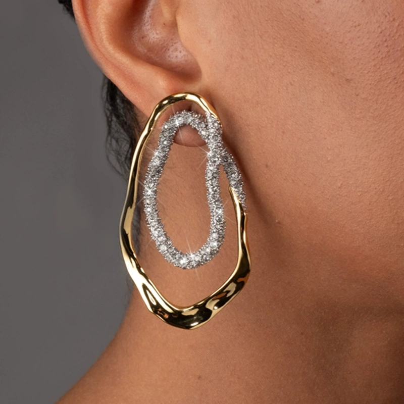 Full diamond earrings with dual color collision, designer's new personalized geometric earrings Accessories Jewelry