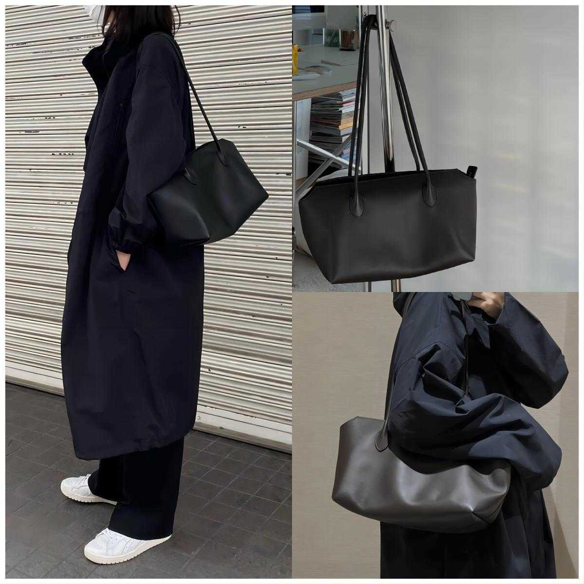 Row 2025 Spring/Summer Genuine Leather Minimalist Versatile Tote Bag Large Capacity Underarm Bag Cowhide Handbag for Women T251206