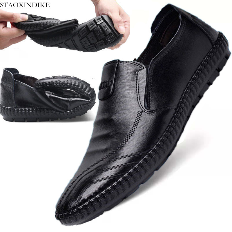 STAOXINDIKE Leather Waterproof Versatile Casual Shoes for Men, Flat Lightweight 2025 Spring and Autumn New Dad Slip-On Lazy Shoes