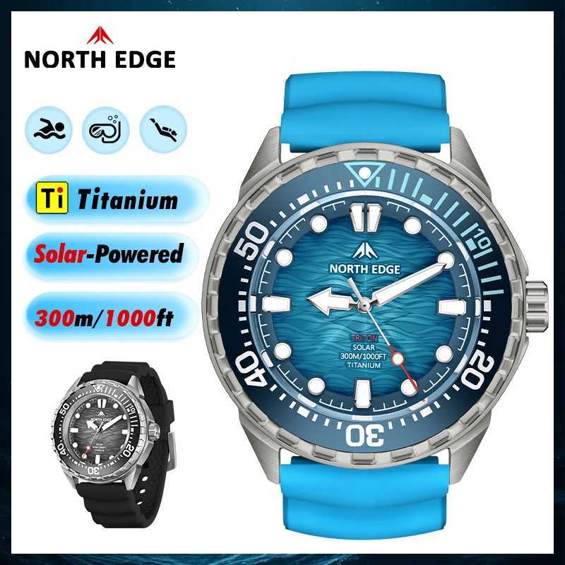 NORTH EDGE NEW+ TRITON-TI Titanium Solar-Powered Diving Watch Luxury Quartz Watches For Men 300M Waterproof 180+ Day Power