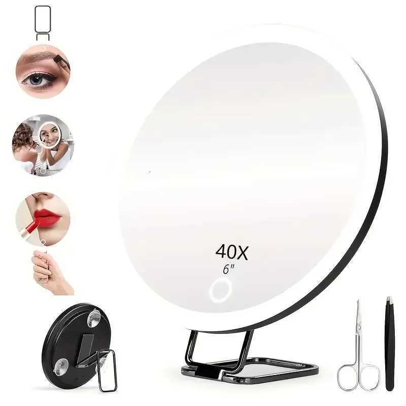1x 40X Magnifying Mirror with Light Adjustable Color Lighting Includes 3 Suction Cups Stand Clips Perfect for Makeup VanitT251213-image-1088315983