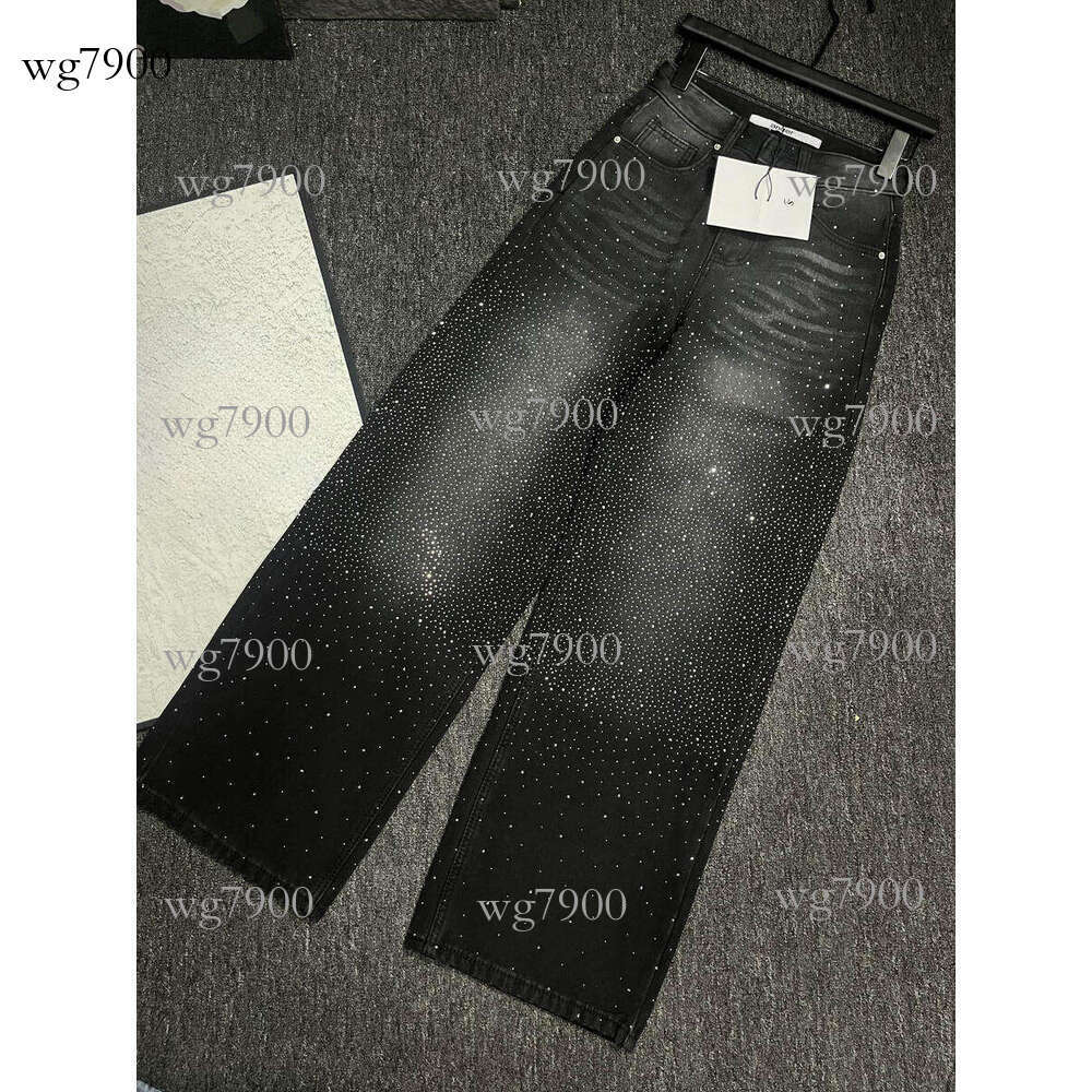 Jeans da donna neri Stile designer Strass di fascia alta Design a cielo stellato Vestibilità dritta e ampia Adatto per l'uso quotidiano Stampa compl