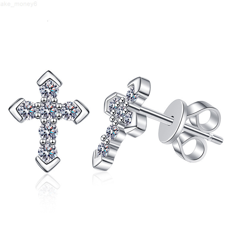 S925 Sterling Silver Classic Cross Moissanite Stud Earrings for Men and Women Unisex Earrings 018ct