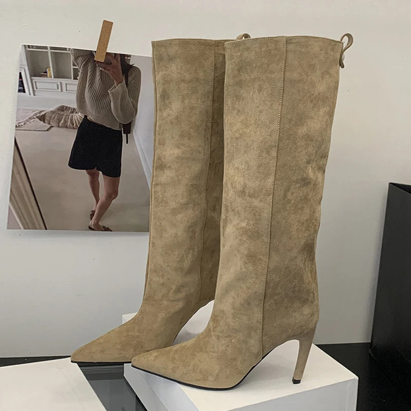Liyke Autumn Winter Fashion Slim Knee High Boots Women Sexy Pointed Toe Low Thin Heel Shoes Female Long Booties Zapatos De Mujer 251212