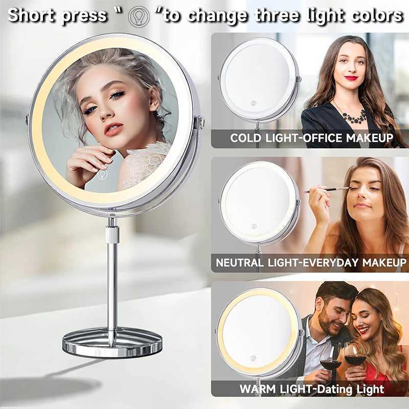 LED Makeup Lights with Mirror 8 Inch 3X Magnification Double-Side High-Definition 3 Color Lights Source Vanity Lamp StandingT251213-image-1088316212