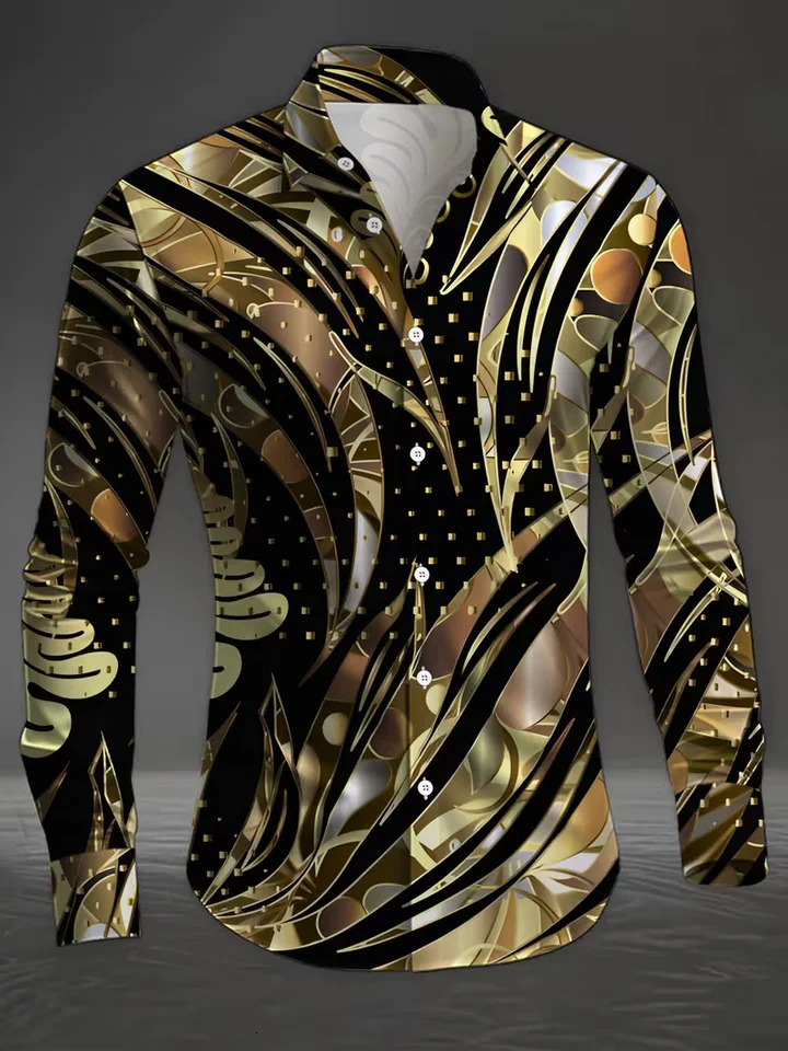 mens 3D floral print retro checkered pattern long sleeved casual shirt fashionable lapel button 251211