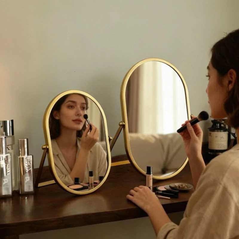 1PC Portable Foldable Oval Makeup Mirror Desktop Dressing Table Cosmetic Mirror Ins Style for Bedroom Dorm Travel UseT251213-image-1088316247