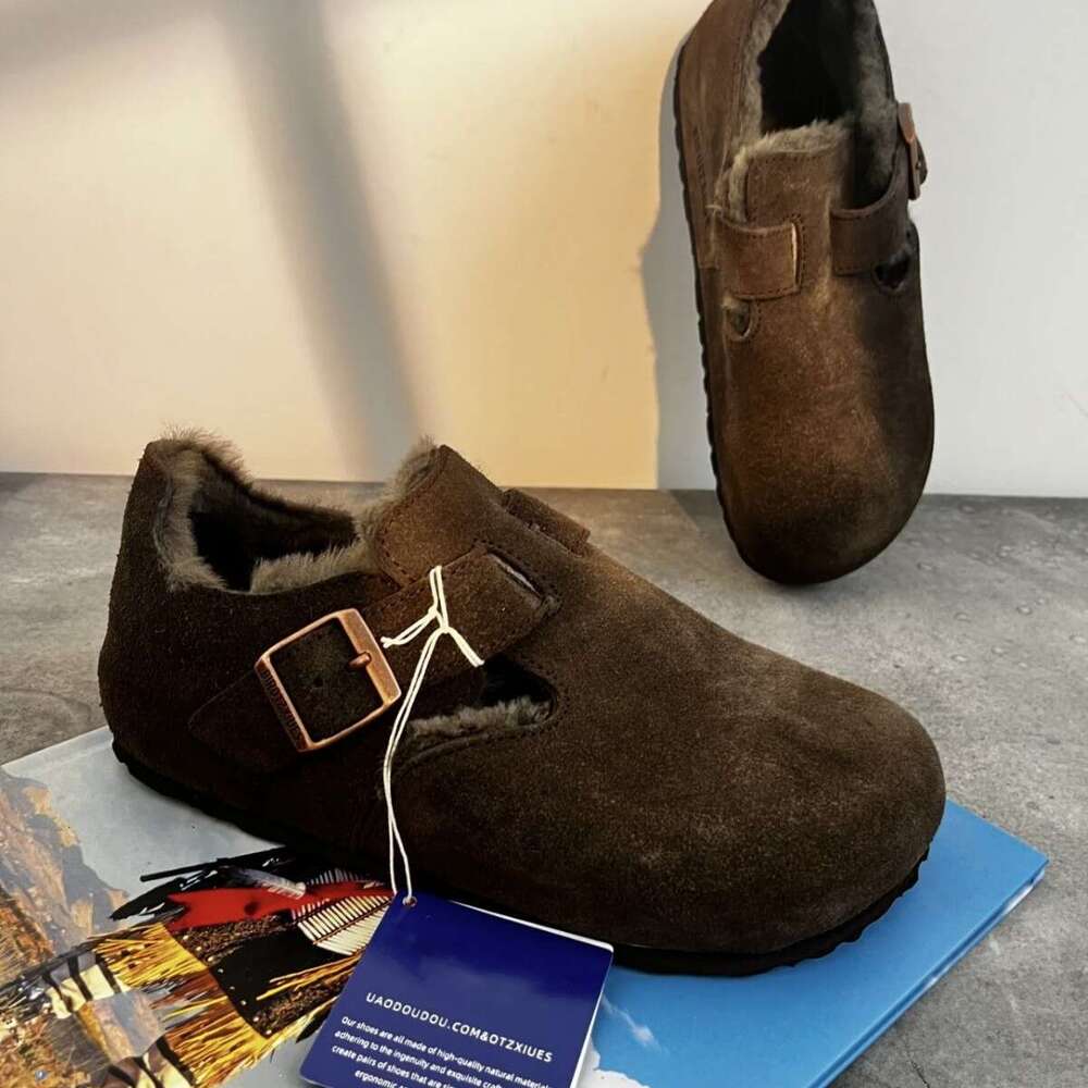 Treasure Level! New Version Fleece-Lined Full-Coverage for Women, Autumn and Winter Outdoor Casual Retro Cork Thick-Soled Bk Shoes