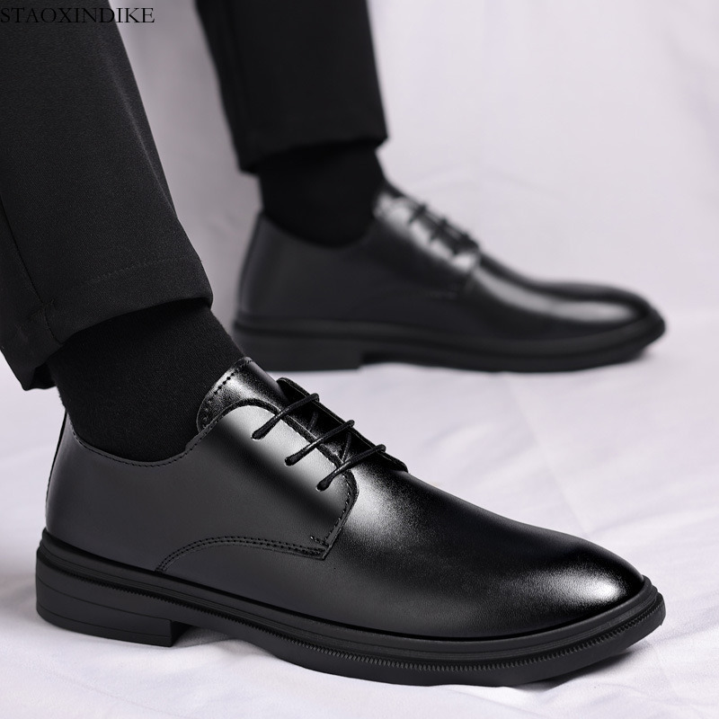 STAOXINDIKE Cross-Border Hot-Selling Casual Leather Shoes for Men Soft Leather Men's Mirror Brogue Classic Live Streaming Invisible Height-Incr