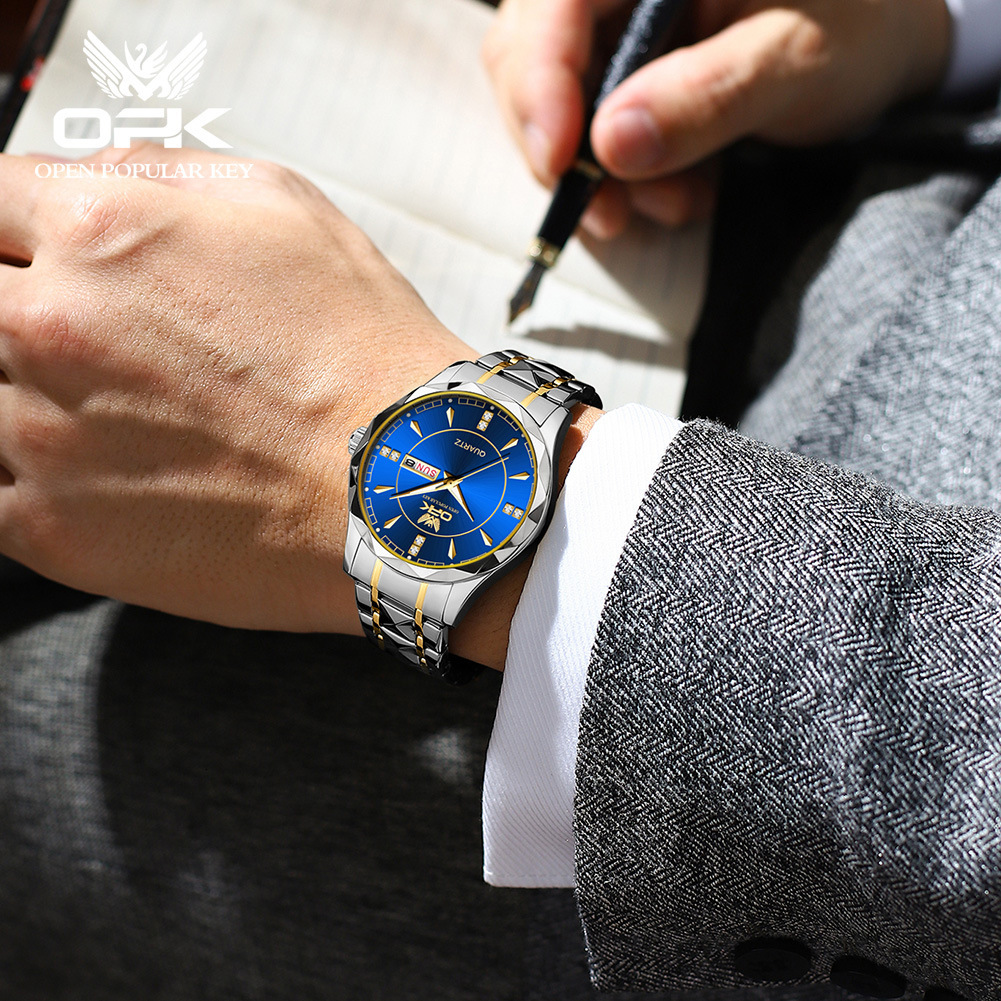 OPK Designer Men's Free Shipping Waterproof Outdoor Delivery 89 Wristwatches Stainless 45 Steel Business Double Calendar Luxury Gold Watches