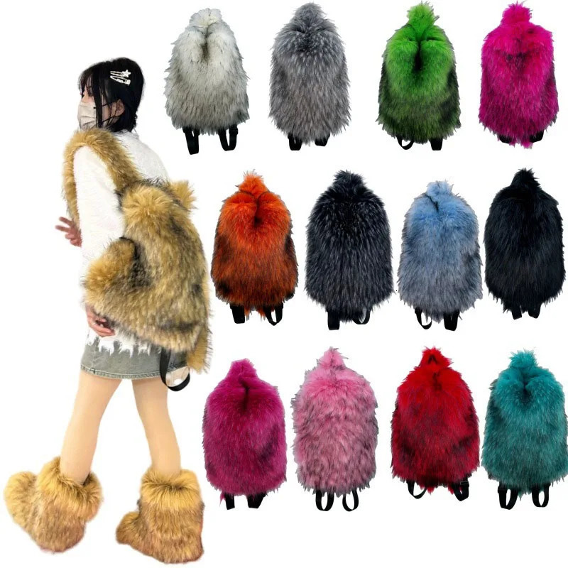 Faux Fur Womens Backpack Winter Fashion Soft Plush Womens Backpack Y2K Spice Girls Backpack 251209