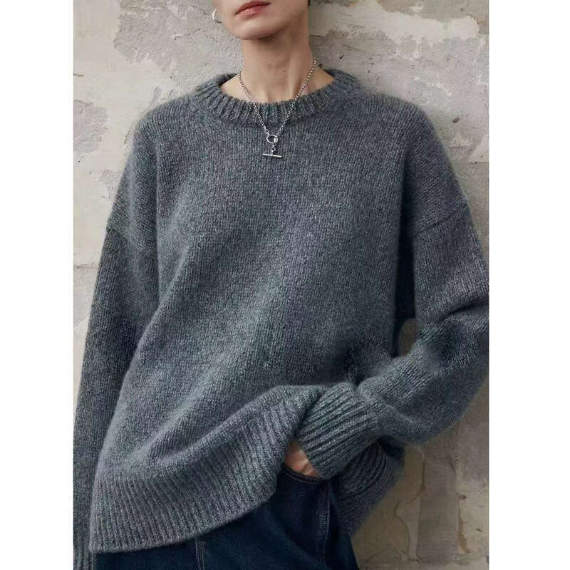 New Style Round Neck Thickened Wool Warm Lazy Loose Pullover Women Base Shirt Autumn Winter Long Sleeve Cashmere Sweater Luxury