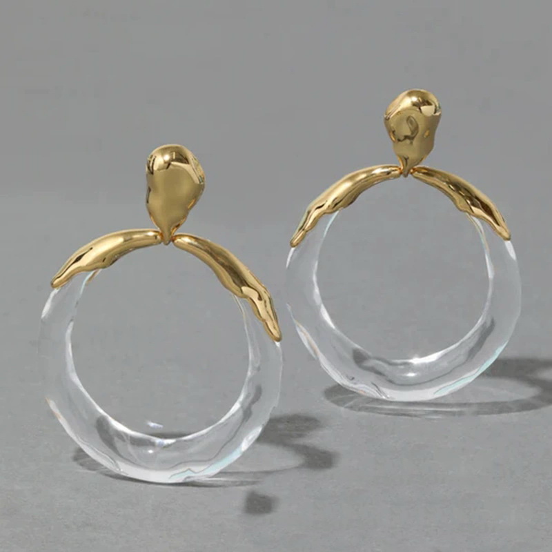 Boucles d'oreilles créoles personnalisées minimalistes de style européen et américain pour l'industrie lourde, transparentes, transparentes, du c