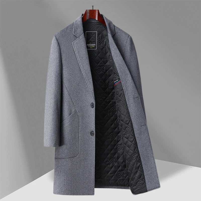 Mens Wool Blend Overcoat Winter Coat Casual Business Long Trench Coat for Men Thick Warm Single Breasted JacketT251213