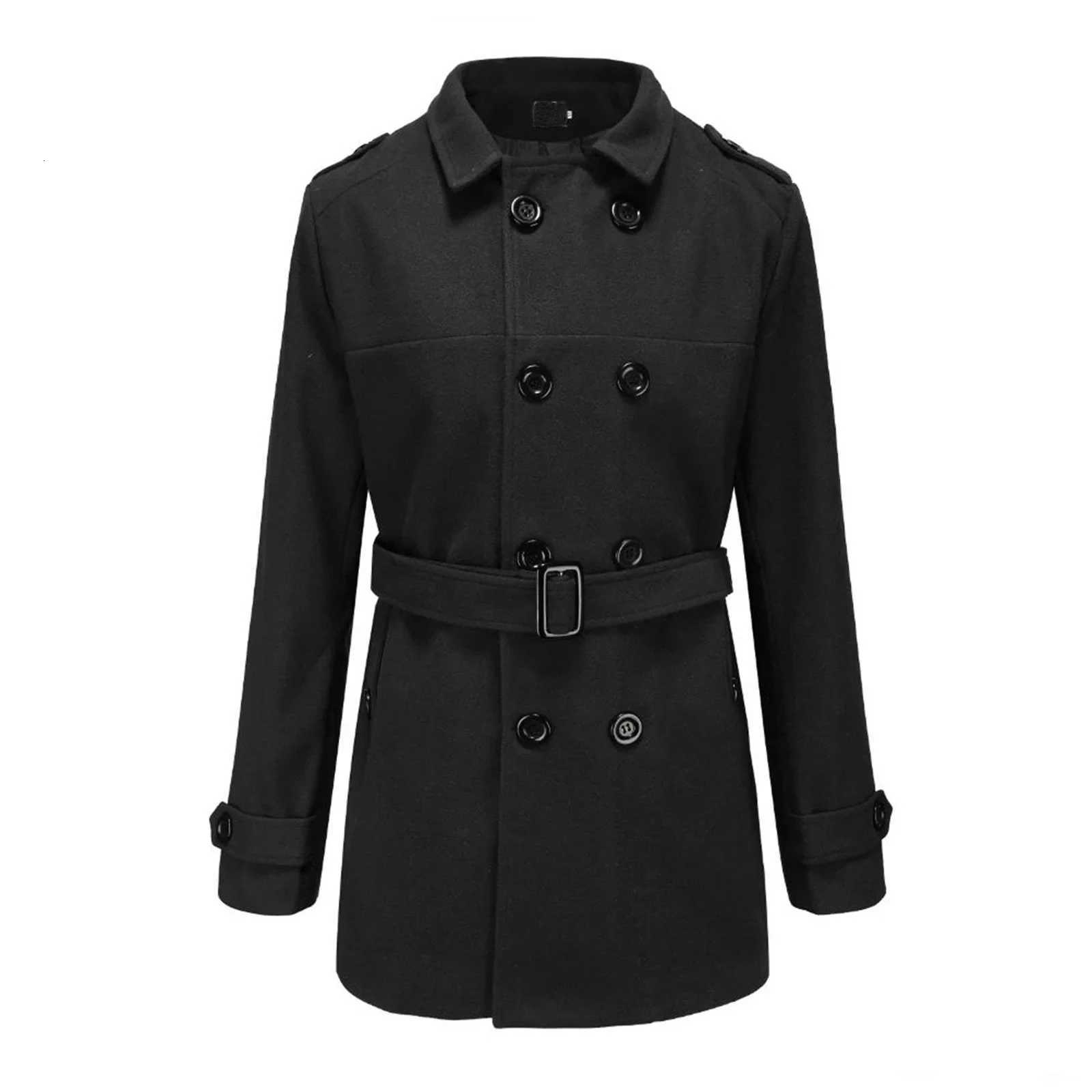 Men s Winter Trench Coats Double Breasted Mid-Length Solid Stylish Warm Wool Blend OvercoatsT251213