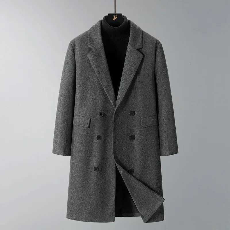 2025 New Mens Knee-Length Wool Blend Overcoat Korean Style Loose Fit Trench Coat A/W Season Plus Size Casual FashionT251213