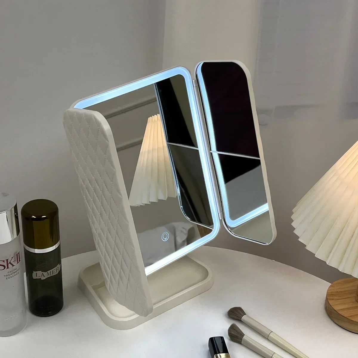 Trifold Makeup Mirror LED Lights Dorm Dressing Mirror Beauty Light up your fill light with Smart Complementary Makeup Mirror TriT251213-image-1088276762