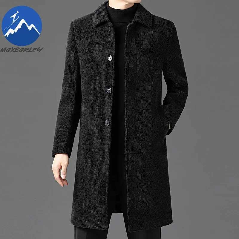 Men 2025 Winter Wool Overcoat Long Length Fashion Brand Wool Lined Thick Soft Woolen Trench English Design Snowproof Warm CoatsT251213