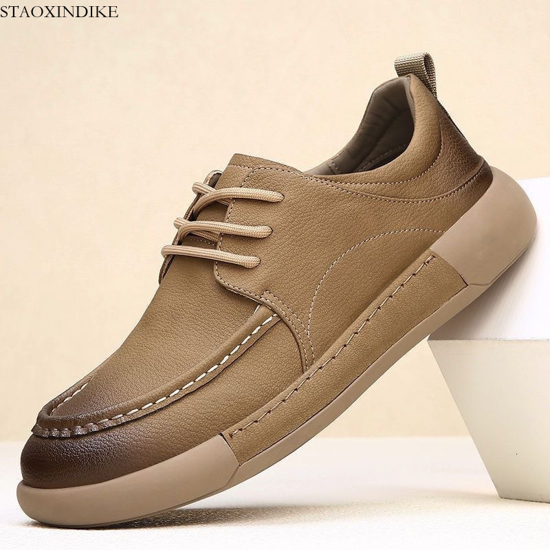 STAOXINDIKE Men's Shoes Sheepskin Men's 2025 Spring New Retro Soft Sole Genuine Leather Men's Fashion Trend Breathable Casual Leather