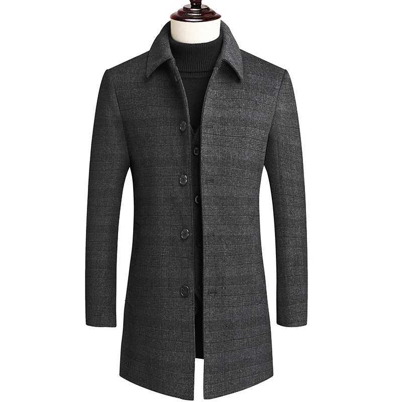 Winter Mens Mid-Length Plaid Woolen Coats Business Casual Checker Thicken Warm Wool Overcoat Duck Down Inner Windbreaker JacketT251213