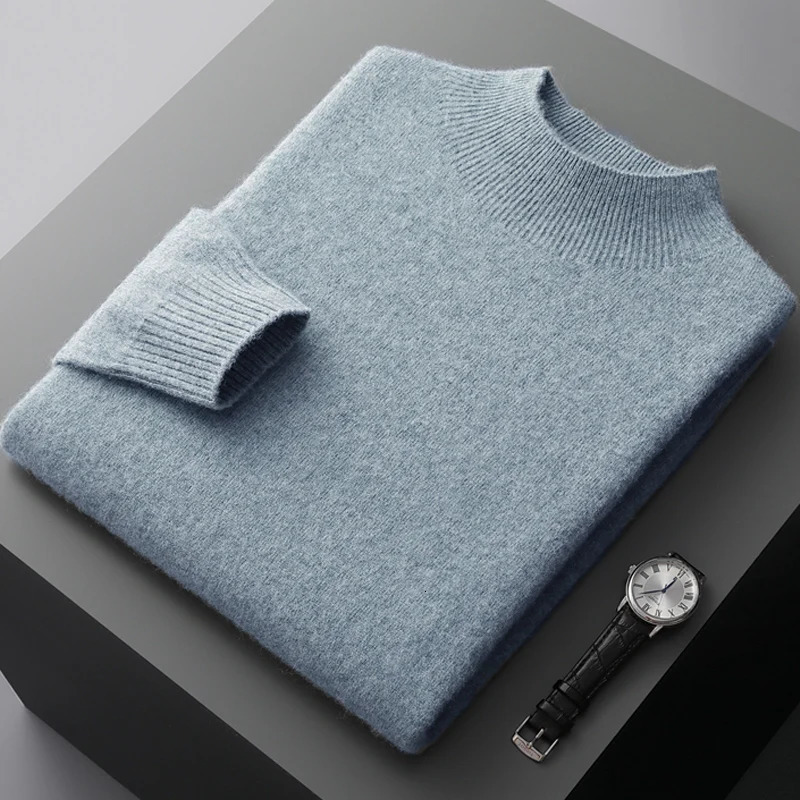 Mens Fashion Casual Wool Sweater Warm Autumn And Winter Semi-High Neck Knitted Bottoming Shirt251210