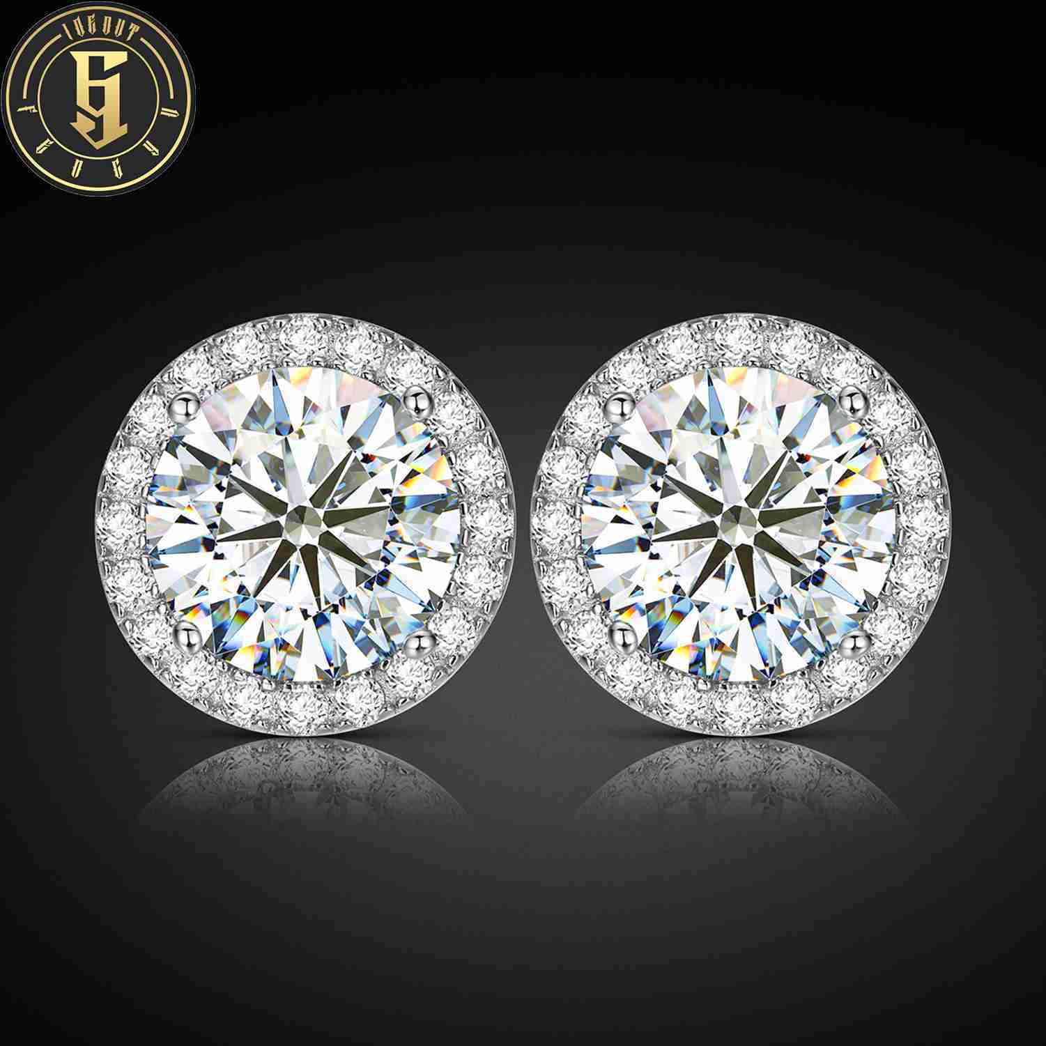Wholesale Price Hip Hop Screw Back 925 Silver Round Brilliant Cut Vvs Moissanite Diamond Halo Stud Earrings Men Women Jewelry